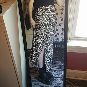 Leopard Button Midi Skirt UO